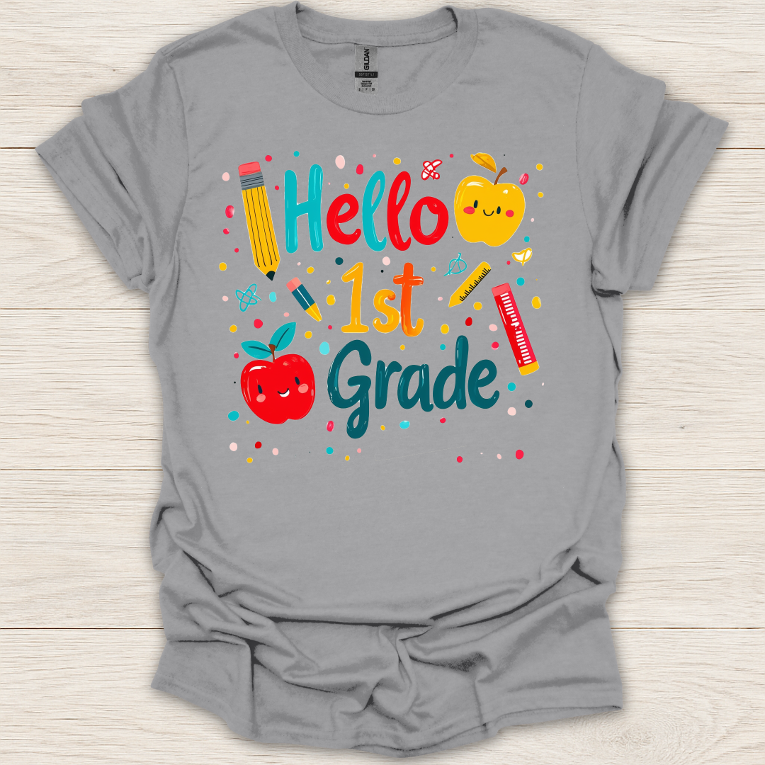 Hello First Grade- Apples, Pens, Pencils T-Shirt