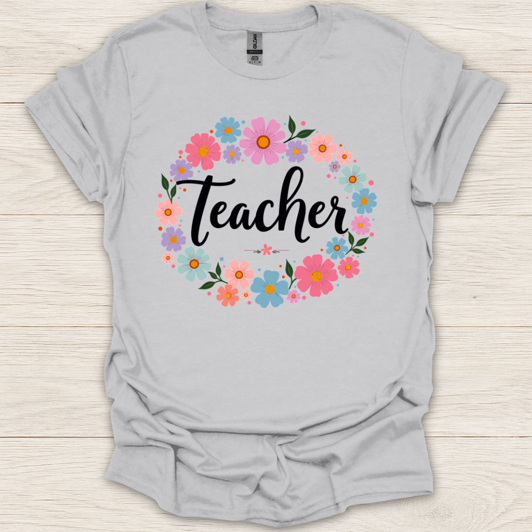 Teacher Floral Wreath T-Shirt