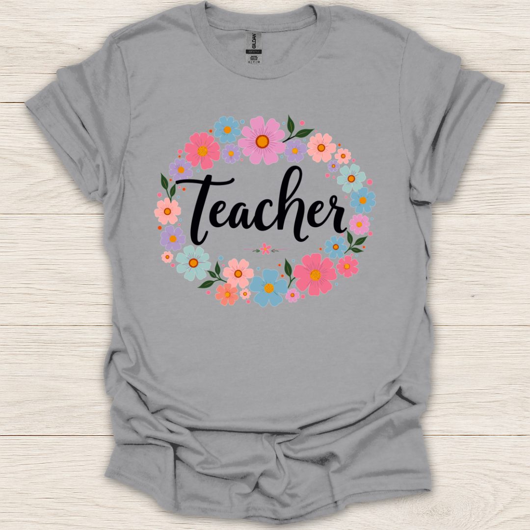 Teacher Floral Wreath T-Shirt