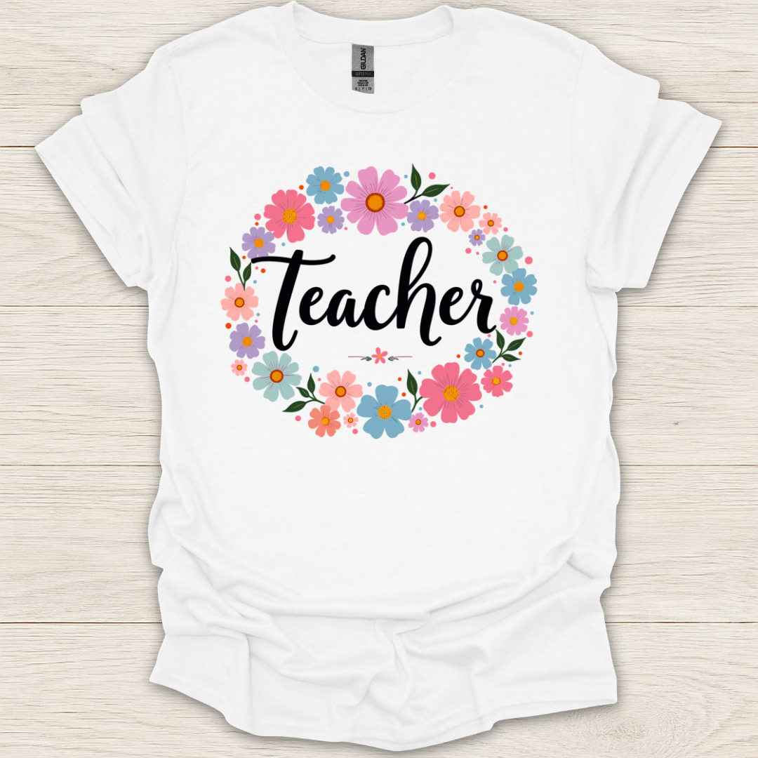 Teacher Floral Wreath T-Shirt