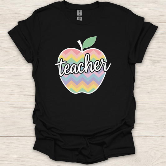 Teacher Pastel Chevron Apple T-Shirt