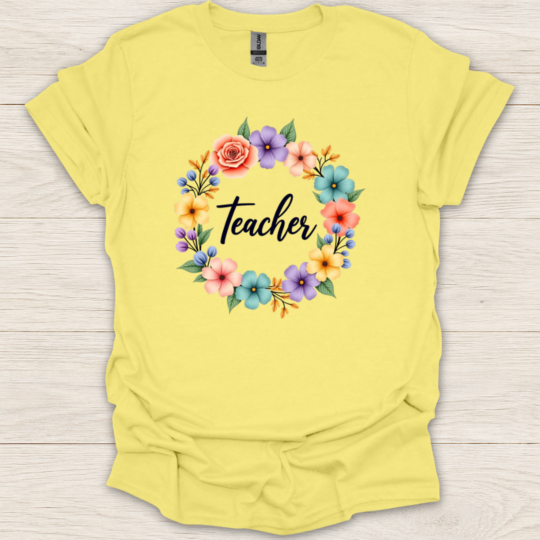 Pastel Flower Wreath Teacher T-Shirt