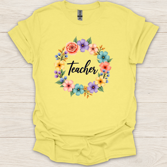 Pastel Flower Wreath Teacher T-Shirt