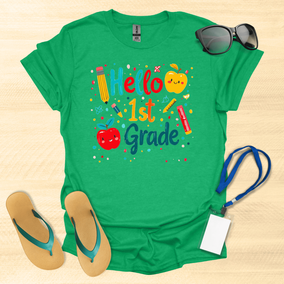 Hello First Grade- Apples, Pens, Pencils T-Shirt