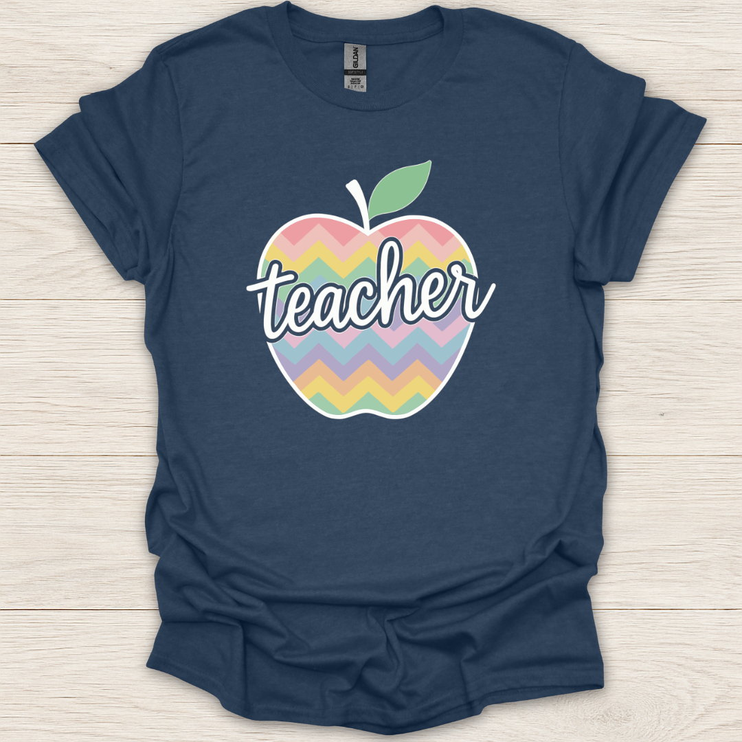 Teacher Pastel Chevron Apple T-Shirt