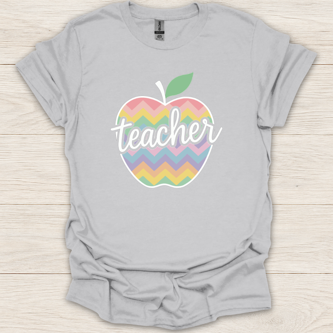Teacher Pastel Chevron Apple T-Shirt