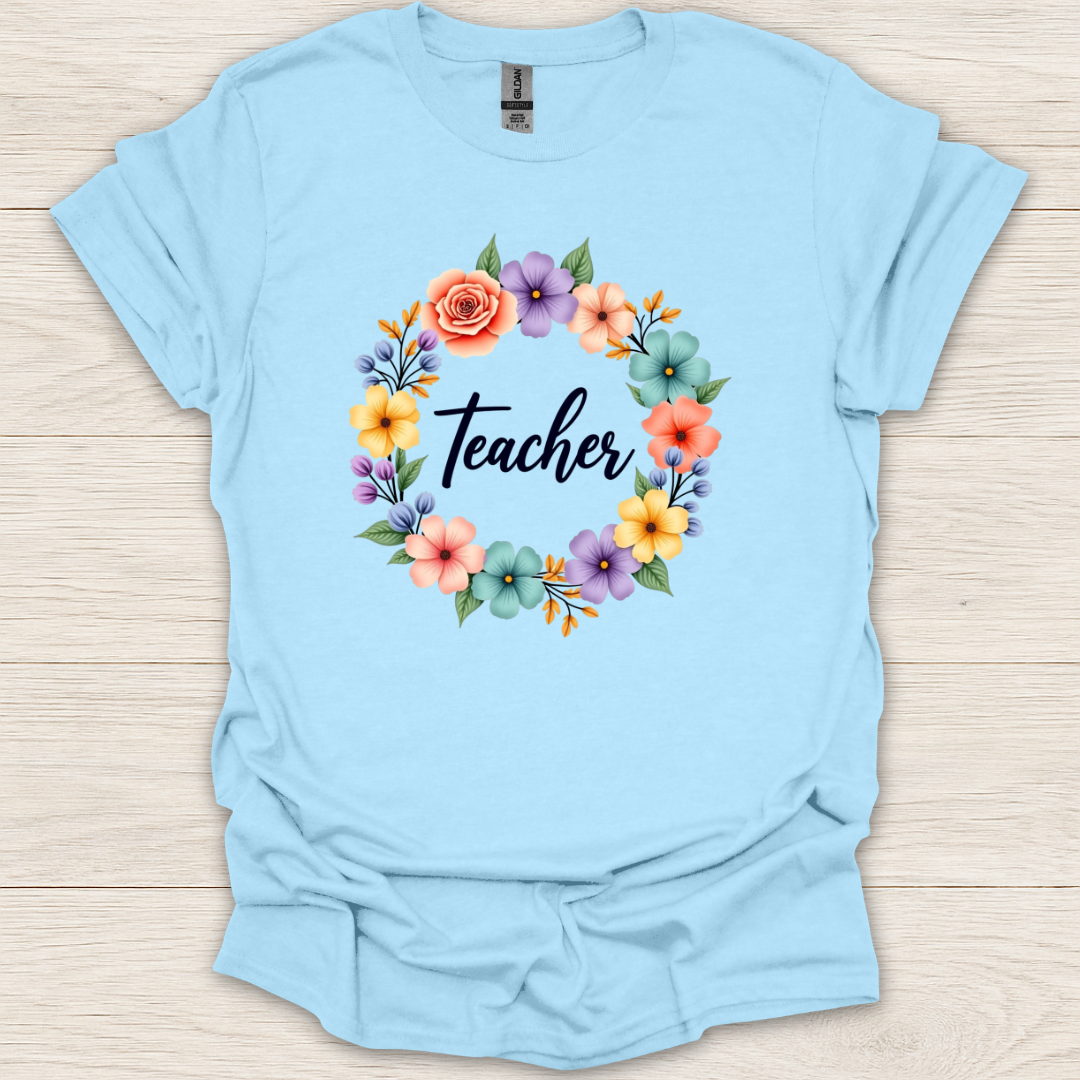 Pastel Flower Wreath Teacher T-Shirt