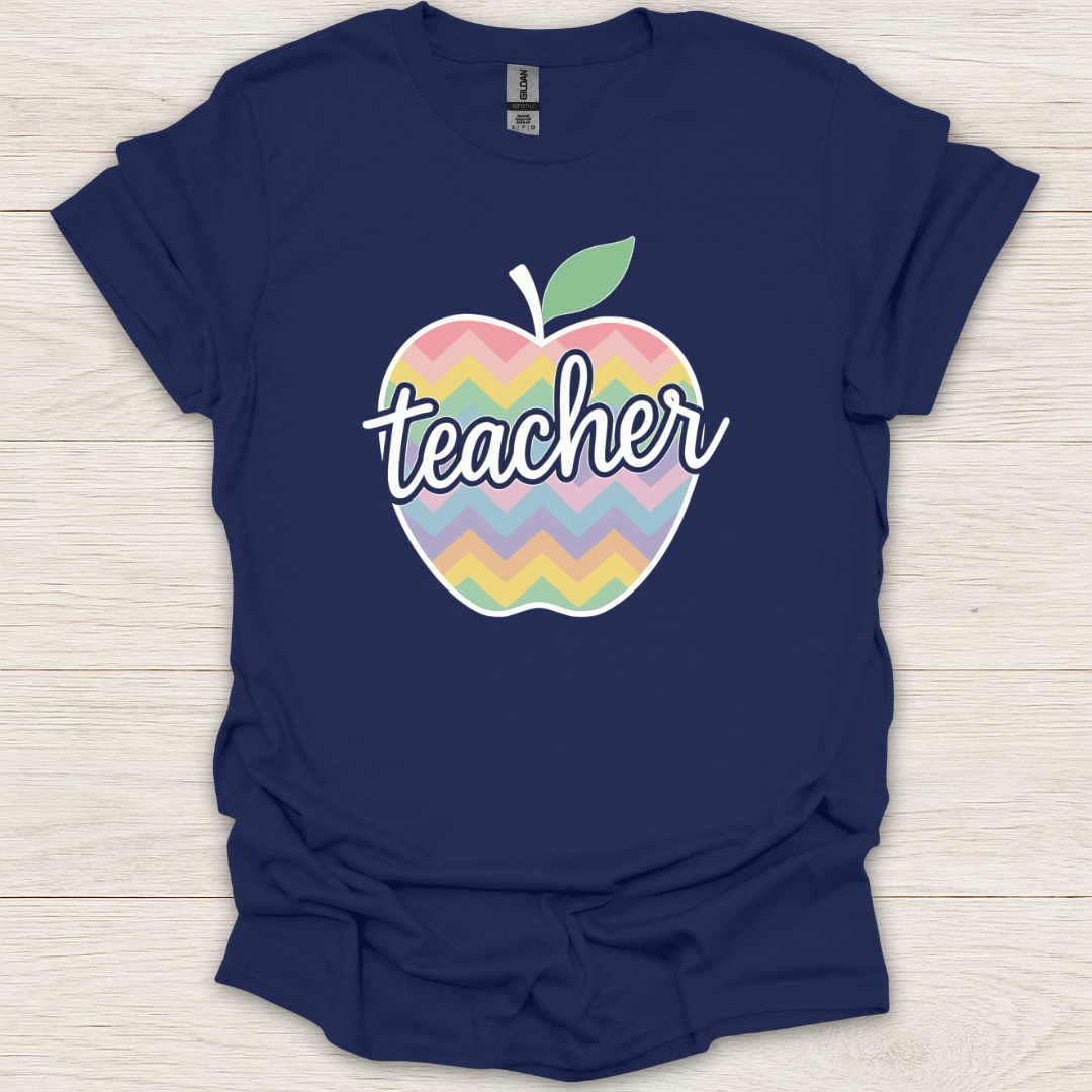 Teacher Pastel Chevron Apple T-Shirt