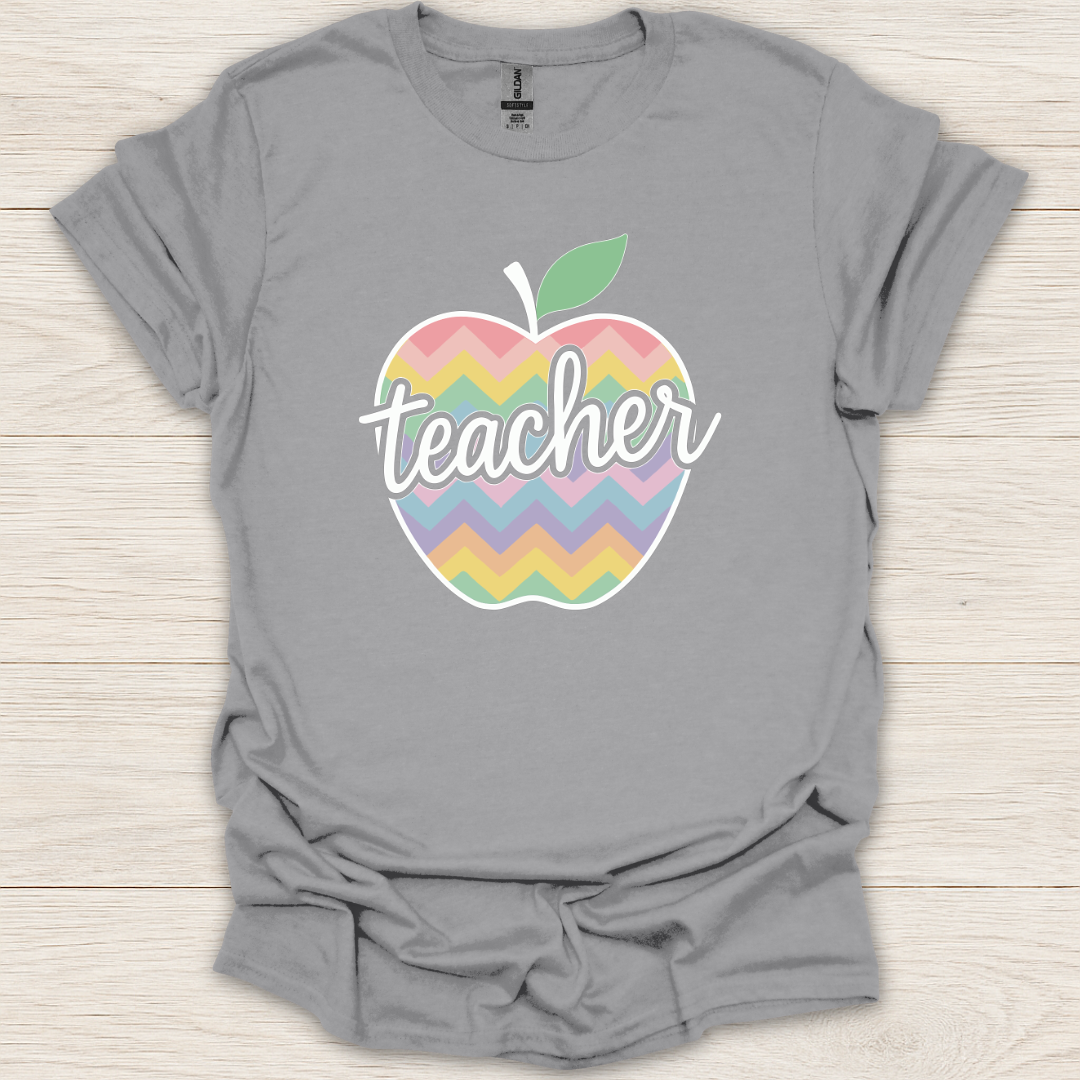 Teacher Pastel Chevron Apple T-Shirt