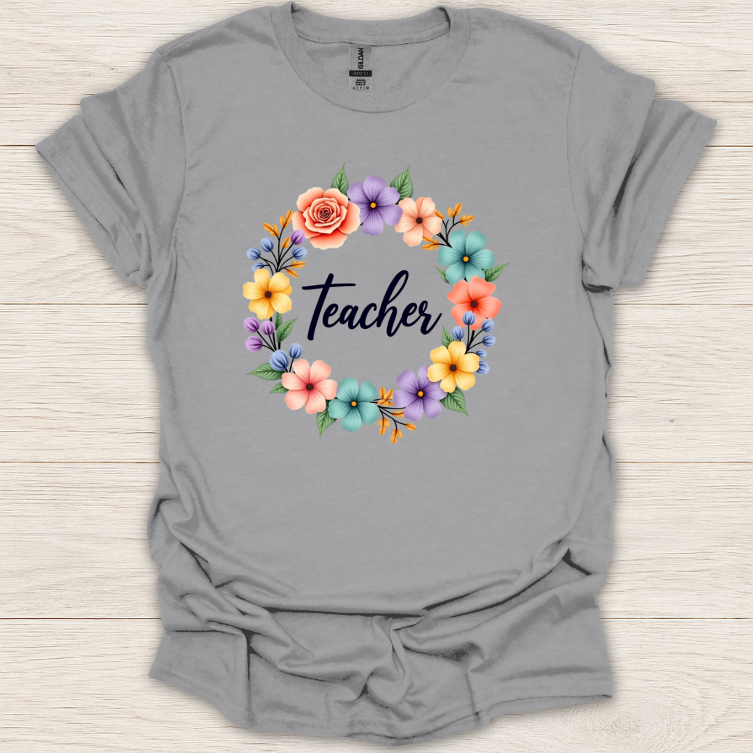 Pastel Flower Wreath Teacher T-Shirt