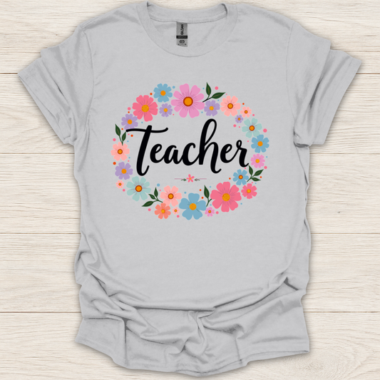 Teacher Floral Wreath T-Shirt
