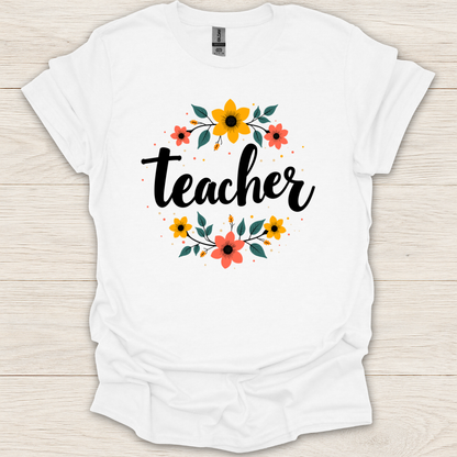 Teacher Flower Wreath T-Shirt