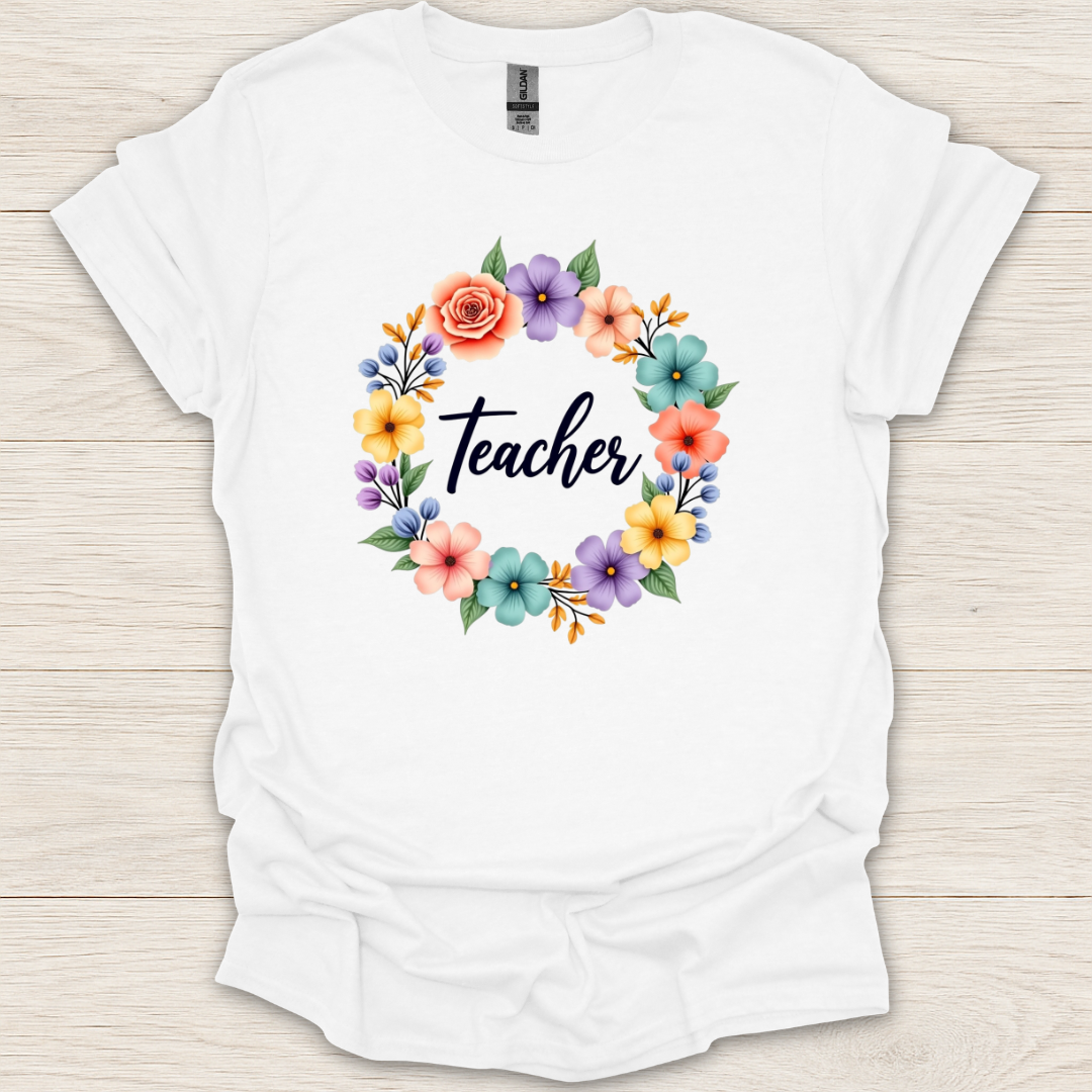 Pastel Flower Wreath Teacher T-Shirt